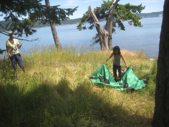 Setting up Camp on Wallace Island